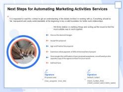 Next steps for automating marketing activities services ppt topics