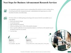 Next steps for business advancement research services ppt infographics
