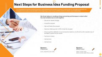 Next steps for business idea funding proposal