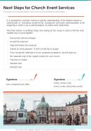 Next Steps For Church Event Services One Pager Sample Example Document