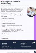 Next Steps For Commercial Diner Funding One Pager Sample Example Document