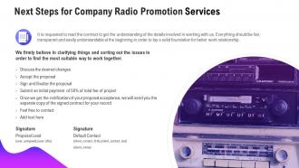 Next steps for company radio promotion services ppt slides clipart