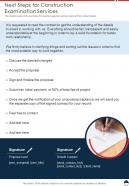 Next Steps For Construction Examination Services One Pager Sample Example Document