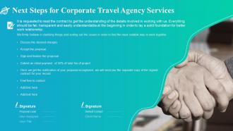 Next steps for corporate travel agency services ppt slides background image