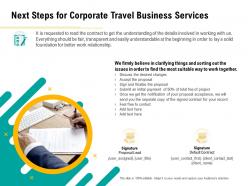 Next steps for corporate travel business services contact ppt file example introduction
