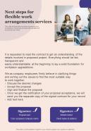 Next Steps For Flexible Work Arrangements Services One Pager Sample Example Document