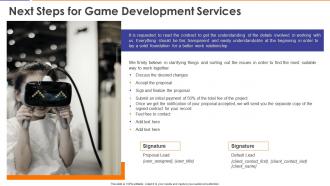 Next steps for game development services ppt slides topics