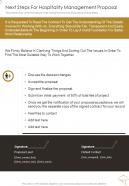 Next Steps For Hospitality Management Proposal One Pager Sample Example Document