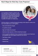 Next Steps For Kids Day Care Proposal One Pager Sample Example Document