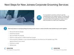 Next steps for new joinees corporate grooming services ppt powerpoint topics