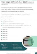 Next Steps For Non Fiction Book Services One Pager Sample Example Document