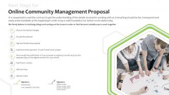 Next steps for online community management proposal contact ppt powerpoint slides