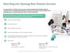 Next steps for opening new venture services ppt powerpoint presentation background designs