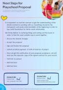 Next Steps For Playschool Proposal One Pager Sample Example Document