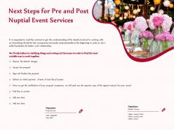Next steps for pre and post nuptial event services ppt gallery