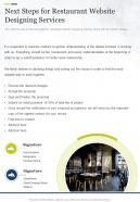 Next Steps For Restaurant Website Designing Services One Pager Sample Example Document