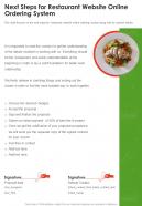 Next Steps For Restaurant Website Online Ordering System One Pager Sample Example Document