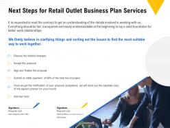 Next Steps For Retail Outlet Business Plan Services Ppt Powerpoint Presentation Outline