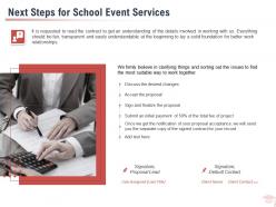 Next steps for school event services ppt powerpoint presentation styles model