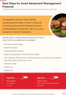 Next Steps For Smart Restaurant Management Proposal One Pager Sample Example Document