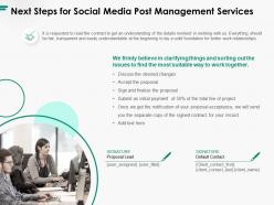 Next steps for social media post management services ppt powerpoint presentation deck