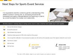 Next steps for sports event services ppt powerpoint presentation diagram lists