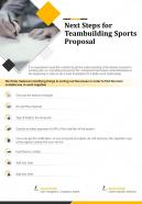 Next Steps For Teambuilding Sports Proposal One Pager Sample Example Document