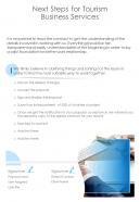 Next Steps For Tourism Business Services One Pager Sample Example Document