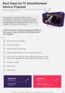 Next Steps For Tv Advertisement Service Proposal One Pager Sample Example Document