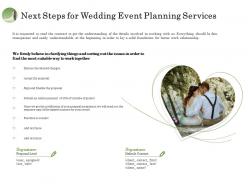 Next Steps For Wedding Event Planning Services Ppt Demonstration
