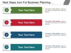 Next steps icon for business planning showing 4 text options