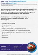 Next Steps Of Investment Proposal For Property Development One Pager Sample Example Document