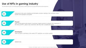 NFT Trading Use Of NFTs In Gaming Industry Ppt Powerpoint Presentation Slides Display