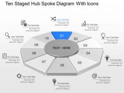 Nh ten staged hub spoke diagram with icons powerpoint template slide