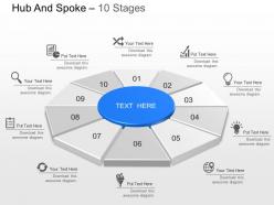 Nh ten staged hub spoke diagram with icons powerpoint template slide