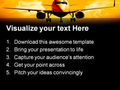 Night landing airplane transportation powerpoint templates and powerpoint backgrounds 0311