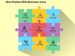 Nine puzzles with business icons flat powerpoint design