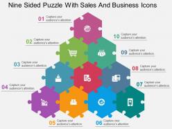 Nine sided puzzle with sales and business icons flat powerpoint design