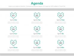 Nine staged business agenda for analysis powerpoint slides