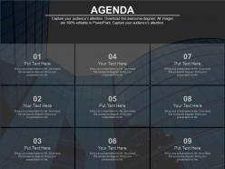Nine staged for business agenda analysis powerpoint slides