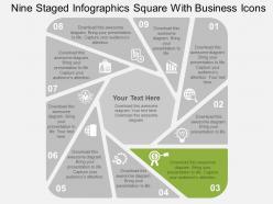Nine staged infographics square with business icons flat powerpoint design