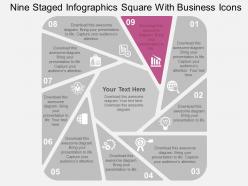 Nine staged infographics square with business icons flat powerpoint design