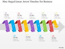 Nine staged linear arrow timeline for business flat powerpoint design