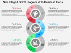 Nine staged spiral diagram with business icons flat powerpoint desgin