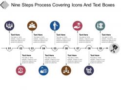Nine steps process covering icons and text boxes
