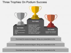 Nk three trophies on podium success flat powerpoint design