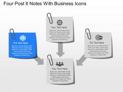 No four post it notes with business icons powerpoint template