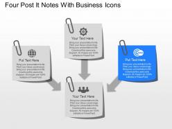 No four post it notes with business icons powerpoint template