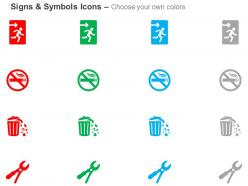 No smoking emergency exit waste can full of trash player ppt icons graphics