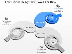 No three unique design text boxes for data powerpoint temptate